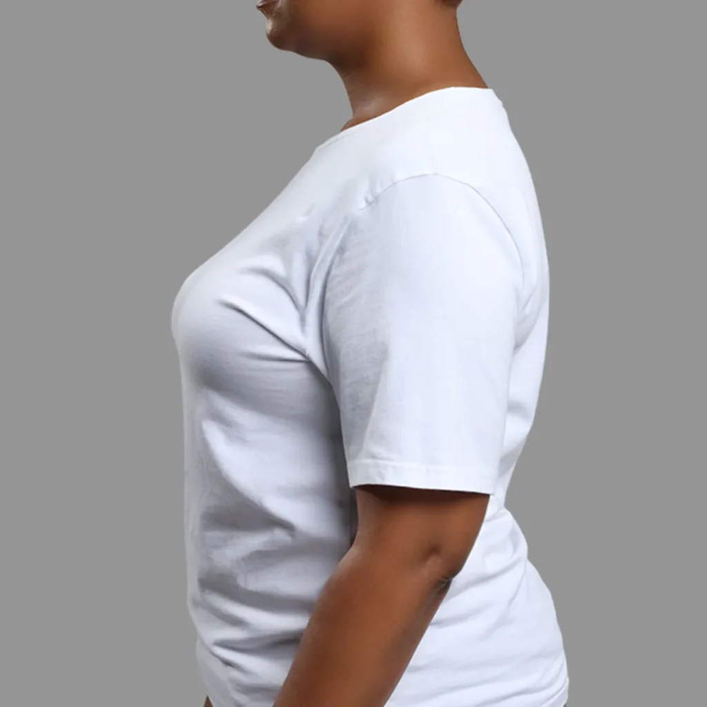 chest before wearing a chest binder side view