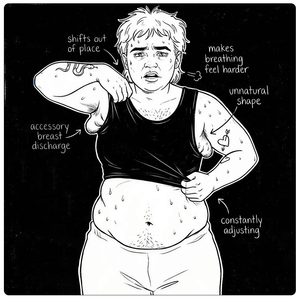 chest binder discomfort illustration rolling up breathing difficulty and constant adjusting